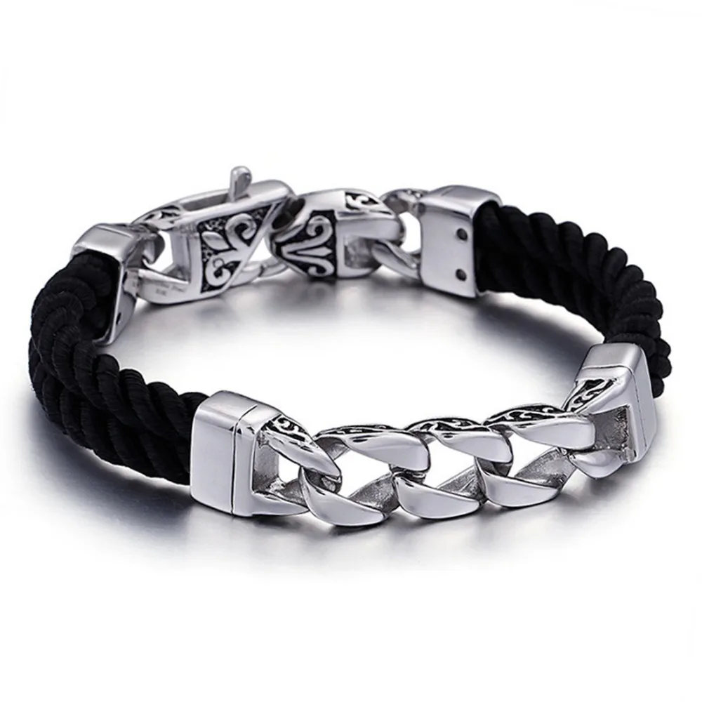 Punk Style Stainless Steel Chain Leather Bracelet Black 220mm Bracelets Bangles Men Vintage Male Braid Jewelry for Men
Punk Style Stainless Steel Chain Leather Bracelet Black 220mm Bracelets Bangles Men Vintage Male Braid Jewelry for Men