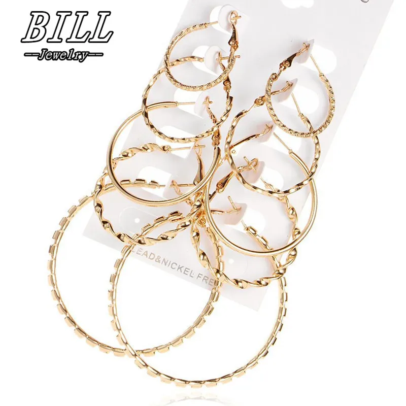 ES441 6 PAIRS/LOT Steampunk Gold Color Big Hoop Earrings Simple Style Earring High Quality Engagement Gift Jewelry Brinco Argola
ES441 6 PAIRS/LOT Steampunk Gold Color Big Hoop Earrings Simple Style Earring High Quality Engagement Gift Jewelry Brinco Argola
