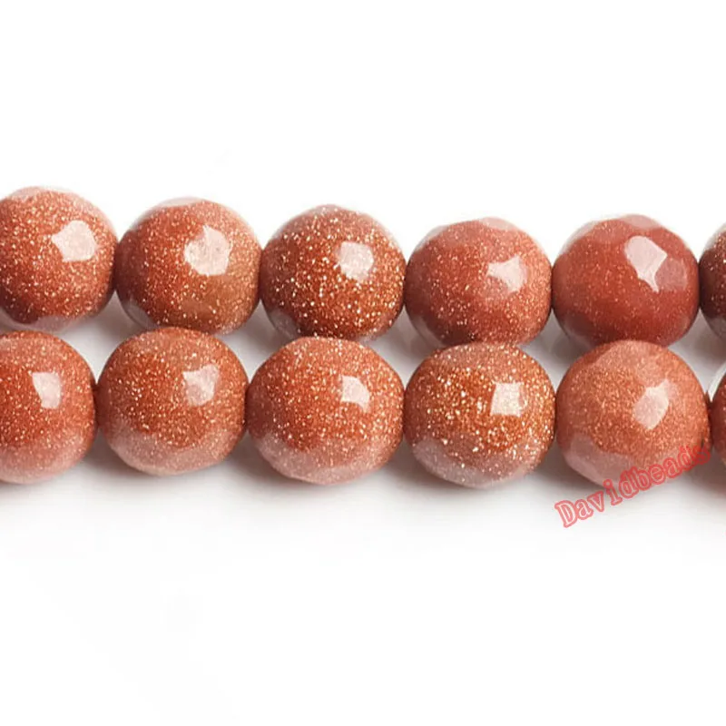 Fctory Price Natural Faceted Gold Sand Stone Round Loose Beads 16" Strand 4 6 8 10 12 MM Pick Size For Jewelry Making