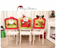 1Pcs Merry Christmas Red Santa Deer Cloth Chair Seat Cover Case Xmas Party Dining Kitchen Home