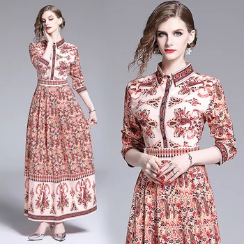 women woman ladies Designer spring summer autumn print Floral shirt neck runway slim Skater long maxi party Cocktail Swing dress 
women woman ladies Designer spring summer autumn print Floral shirt neck runway slim Skater long maxi party Cocktail Swing dress