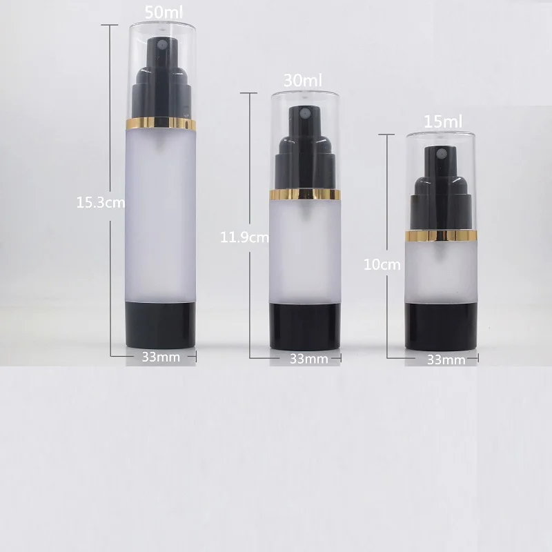 

Spray Pump Airless Bottle Empty Black Frosted 15ML 30ML 50ML Refillable Cosmetic Container with Clear Cap Airless Pump Bottles