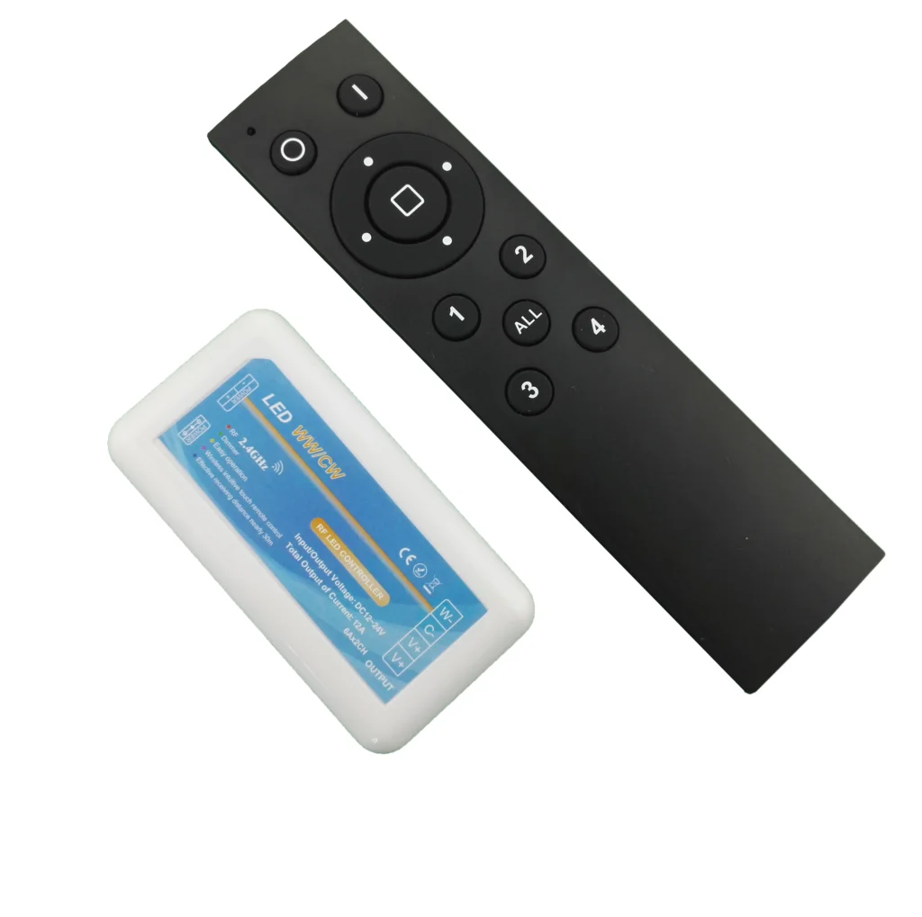 2.4G 4-Zone CCT Remote Controller Dimming and Color Temperature Changing For CW/WW Combo Color 5050 3528 LED Strip Tape Light
2.4G 4-Zone CCT Remote Controller Dimming and Color Temperature Changing For CW/WW Combo Color 5050 3528 LED Strip Tape Light