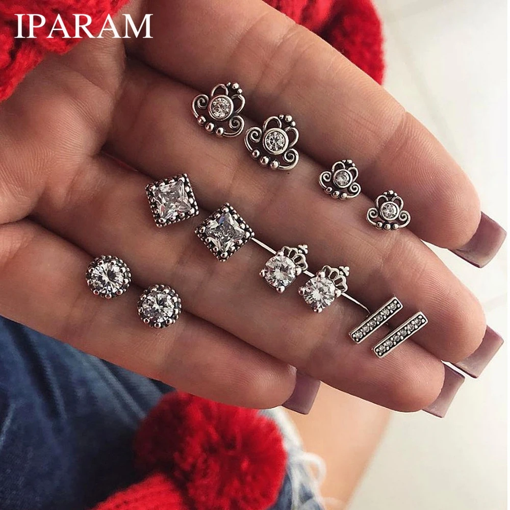 6 Pairs/set Geometric Crown Crystal Mix Stud Earrings Set Women Silver Color Rhinestone Earring Wedding Party Bridal Jewelry
6 Pairs/set Geometric Crown Crystal Mix Stud Earrings Set Women Silver Color Rhinestone Earring Wedding Party Bridal Jewelry