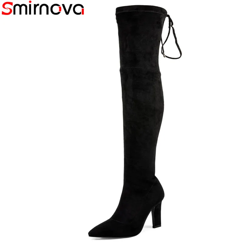Smirnova 2018 new over the knee boots pointed toe thick high heels boots with narrow band flock+stretch fabric women boots
Smirnova 2018 new over the knee boots pointed toe thick high heels boots with narrow band flock+stretch fabric women boots
