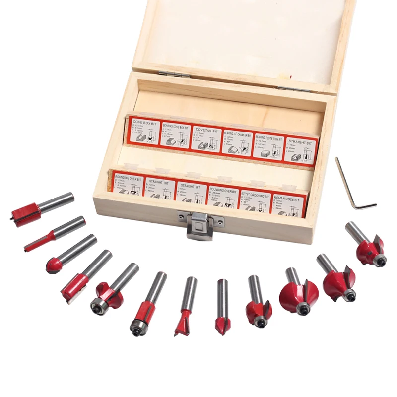 Milling Cutter 8mm Router Bit Set Wood Straight Shank Carbide Cutting Tools 12Pcs | Инструменты