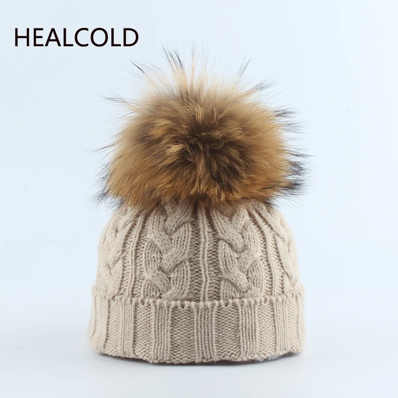 2019 зимние вязаные шапочки для детей из натурального меха с помпоном шапки