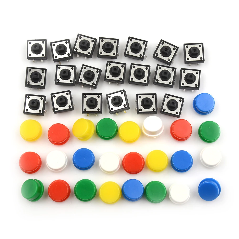 20pcs Momentary 12*12*7.3MM Micro Switch Tactile Push Button Switch Button + 5 Colors Tact Cap for DIY Kit
20pcs Momentary 12*12*7.3MM Micro Switch Tactile Push Button Switch Button + 5 Colors Tact Cap for DIY Kit