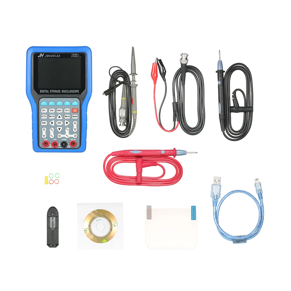 Multi-functional Handheld Digital Storage Oscilloscope 2 Channels Scope Meter 30MHz 250MSa/s Multimeter with Signal Generator
Multi-functional Handheld Digital Storage Oscilloscope 2 Channels Scope Meter 30MHz 250MSa/s Multimeter with Signal Generator