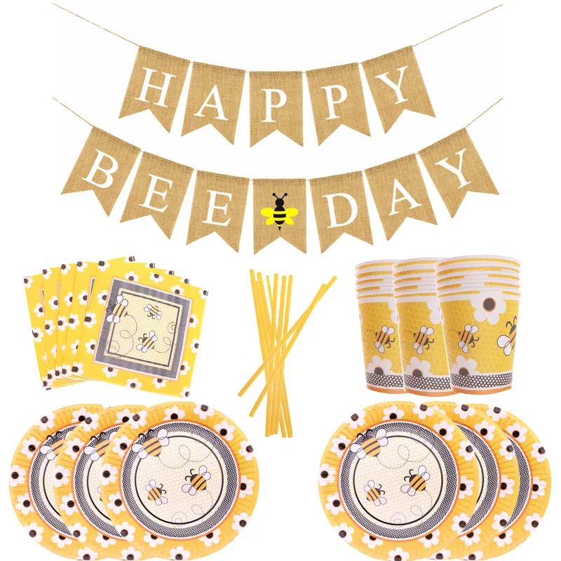 Cartoon Yellow Bee Birthday Party Decoration Kids Paper Plate Napkin Cup Party Supplies Disposable Tableware Sets Christmas Gift
Cartoon Yellow Bee Birthday Party Decoration Kids Paper Plate Napkin Cup Party Supplies Disposable Tableware Sets Christmas Gift