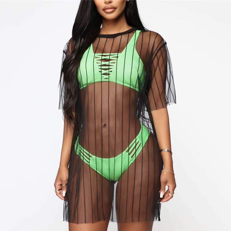 Women Striped See through Bikini Cover up Summer Holiday Short Sleeve Beach Dress Elegant loose tunic kaftan Beachwear Swimsuit
Women Striped See through Bikini Cover up Summer Holiday Short Sleeve Beach Dress Elegant loose tunic kaftan Beachwear Swimsuit