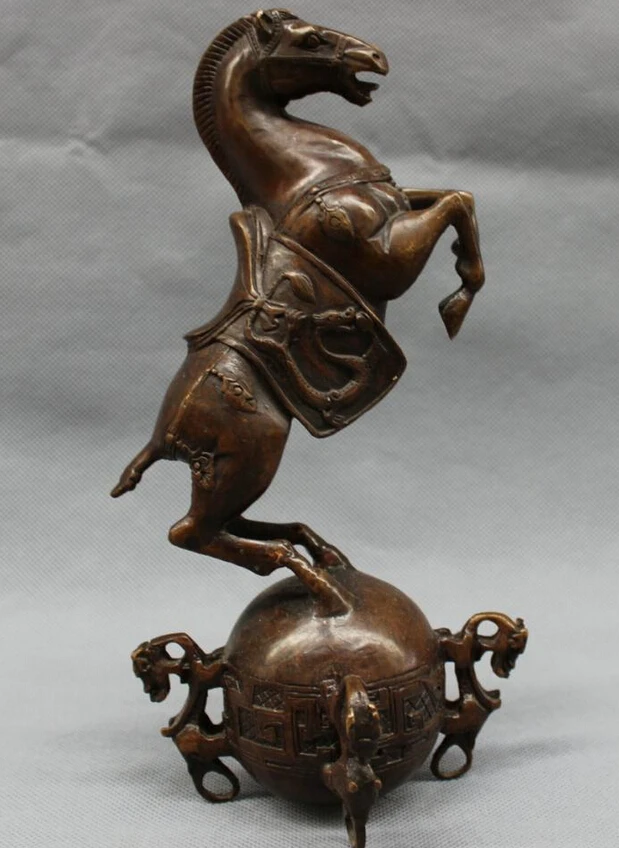 S3005 9" Chinese Bronze Marked Folk Year Zodiac Wealth Up Horse Statue On Dragon Ball D0317
S3005 9" Chinese Bronze Marked Folk Year Zodiac Wealth Up Horse Statue On Dragon Ball D0317