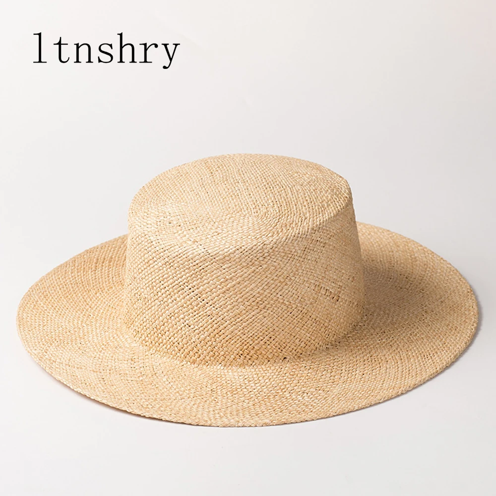 

Summer women's hat High end Handmade Natural grass hat Solid color hat Ultralight Breathable straw hat seaside Tour Beach hat