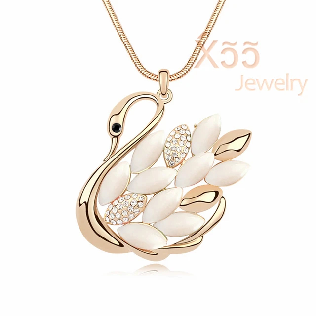 gold jewelry,jewelry第一集 woman luxury opal crystal necklace gold jewelry gift big swan