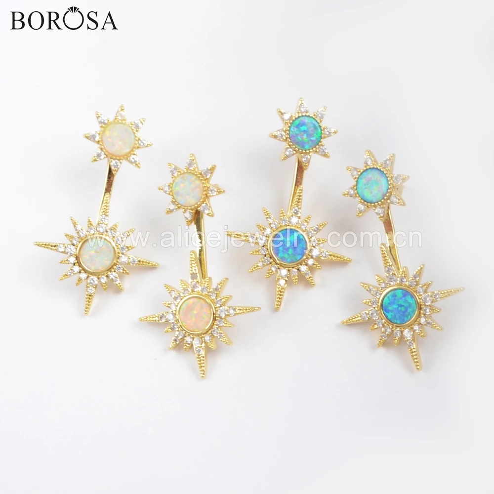 BOROSA 4pairs Opal Earrings Micro Pave CZ Crystal Round Blue White Opal Beads Copper Metal Earrings ZG0392
BOROSA 4pairs Opal Earrings Micro Pave CZ Crystal Round Blue White Opal Beads Copper Metal Earrings ZG0392