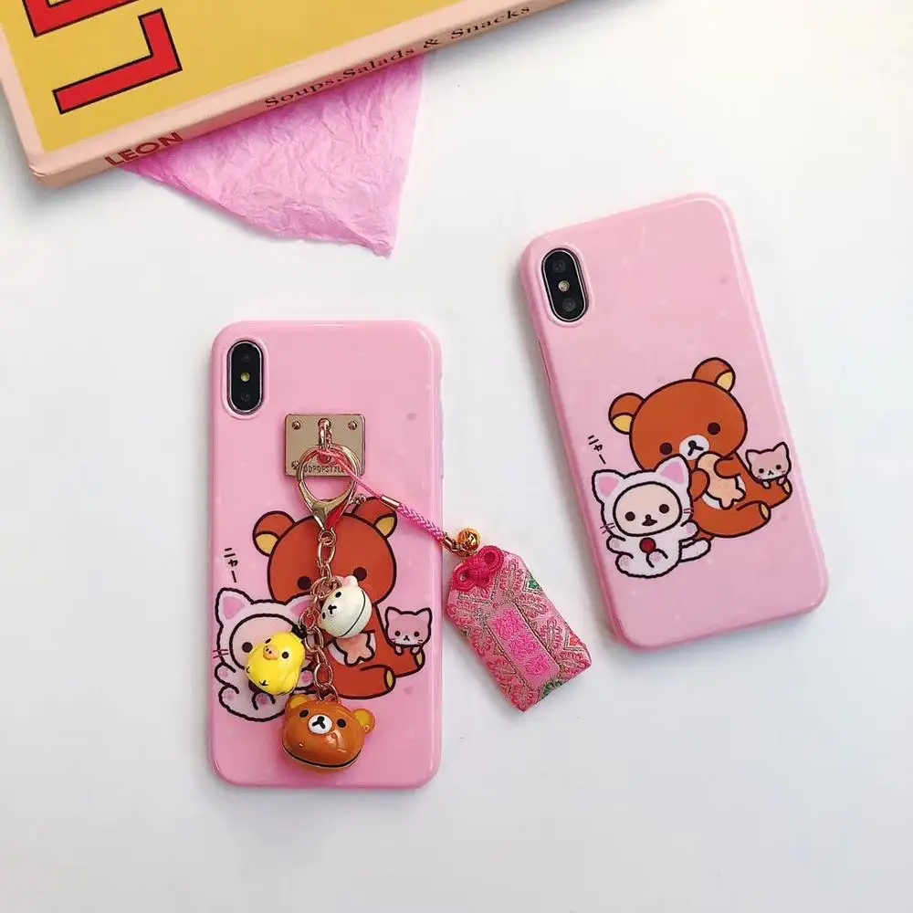 Japan Cute Relax Kuma Bear Charms Phone Case For iPhone11 XS MAX 6s
