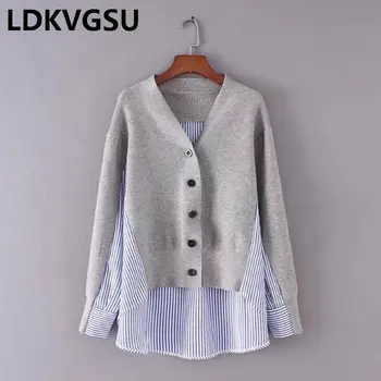Women Casual Loose Knitted Blouse Striped Splice Cardigan Femme Sweater Jacket Single Breasted Spring Autumn Knit Coat Is889
Women Casual Loose Knitted Blouse Striped Splice Cardigan Femme Sweater Jacket Single Breasted Spring Autumn Knit Coat Is889