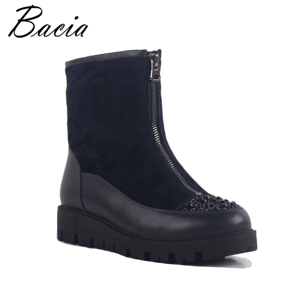 

Bacia New Arrival 100% Real Fur Classic Mujer Botas Genuine Cowhide Leather Snow Boots Winter Shoes for Women Crystal MB022