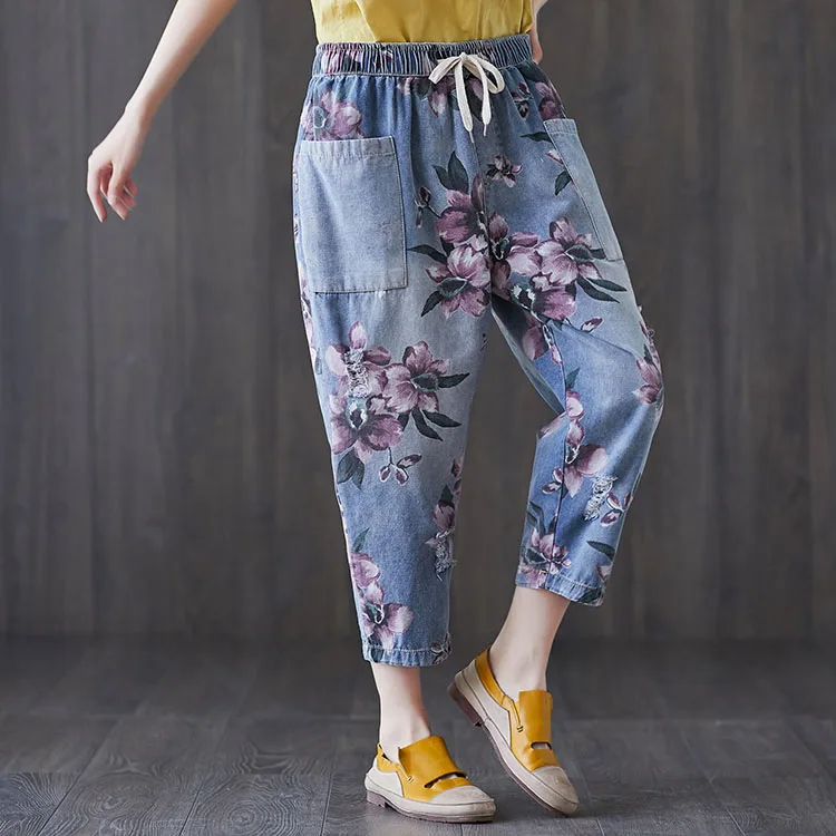 Floral Jeans Women Harem Pants Drawstring Denim Jeans Vaqueros Mujer Elastic High Waist Vintage Big Pocket Flower Trousers Mujer
Floral Jeans Women Harem Pants Drawstring Denim Jeans Vaqueros Mujer Elastic High Waist Vintage Big Pocket Flower Trousers Mujer