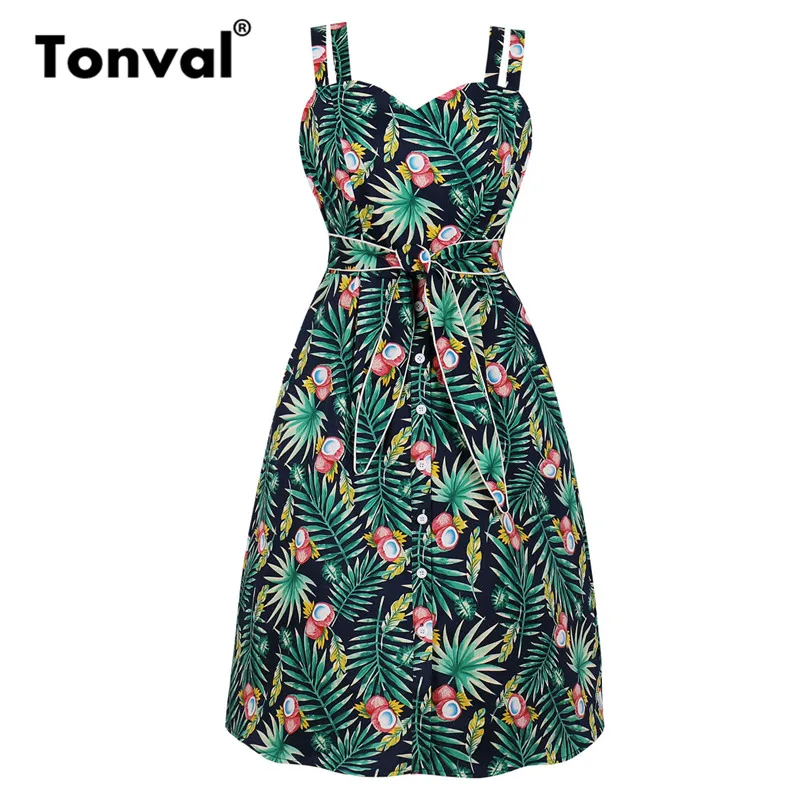 Tonval Vintage Single Breasted Green Botanical Print Elegant Dress Women Pocket Side Tie Tunic Spaghetti Strap High Waist Dress
Tonval Vintage Single Breasted Green Botanical Print Elegant Dress Women Pocket Side Tie Tunic Spaghetti Strap High Waist Dress