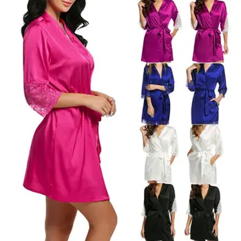 Women's Lady Sexy Lace Sleepwear Satin Nightwear Lingerie Pajamas Suit Women Lace Solid Patchwork Bandage Robes Clothing
Women's Lady Sexy Lace Sleepwear Satin Nightwear Lingerie Pajamas Suit Women Lace Solid Patchwork Bandage Robes Clothing