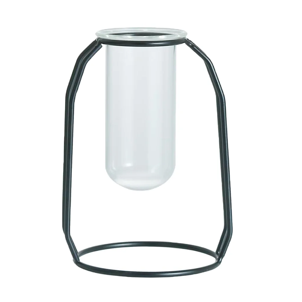 Glass Hydroponic Plant Water Flower Vase with Iron Stand for DIY Art Decoration Creative Gifts