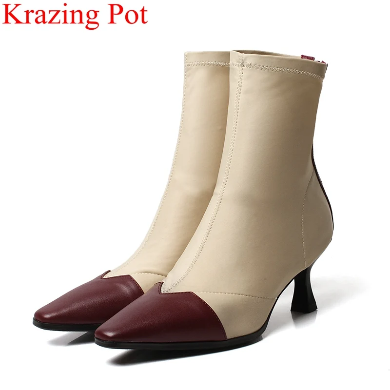 2018 new arrival summer boots zipper high heels women boots mid-calf mixed colors pointed toe party preppy style autumn shoe L52
2018 new arrival summer boots zipper high heels women boots mid-calf mixed colors pointed toe party preppy style autumn shoe L52