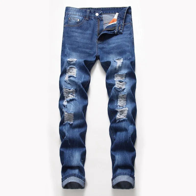 High Quality Cotton Men Stretch Ripped Jeans Destroyed Straight Slim Fit Denim Pants Mens Retro Brand Fashion Denim Trousers
High Quality Cotton Men Stretch Ripped Jeans Destroyed Straight Slim Fit Denim Pants Mens Retro Brand Fashion Denim Trousers