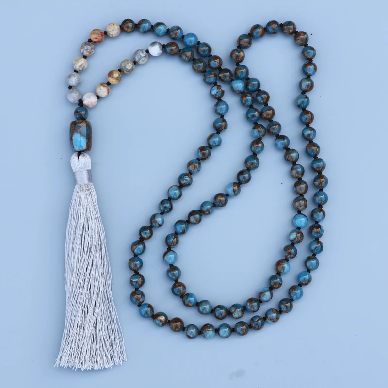 EDOTHALIA Beautiful Mala Necklace For Women Girls 8MM Mossic Stone Bead & Crazy Onyx Beaded Knotted Pendant Necklace
EDOTHALIA Beautiful Mala Necklace For Women Girls 8MM Mossic Stone Bead & Crazy Onyx Beaded Knotted Pendant Necklace
