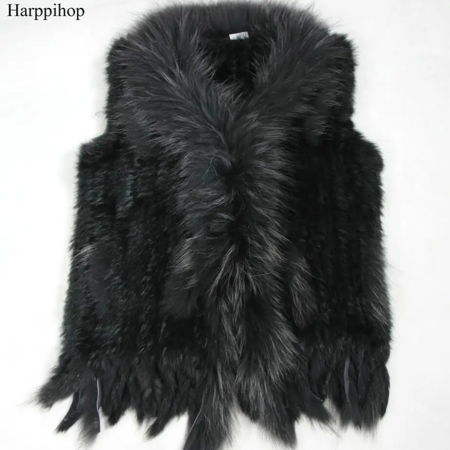 Бесплатная доставка женский жилет Harppihop из натурального кроличьего меха с