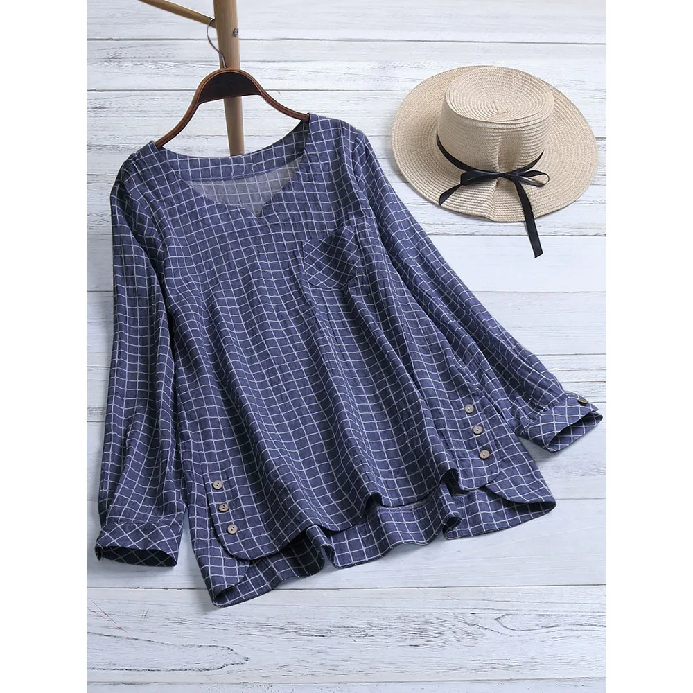 Plus Size Women Top Summer Retro V Neck Long Sleeve Blouse Button Cotton Linen Plaid Tops Loose Casual Shirt Blusas 5XL D30
Plus Size Women Top Summer Retro V Neck Long Sleeve Blouse Button Cotton Linen Plaid Tops Loose Casual Shirt Blusas 5XL D30
