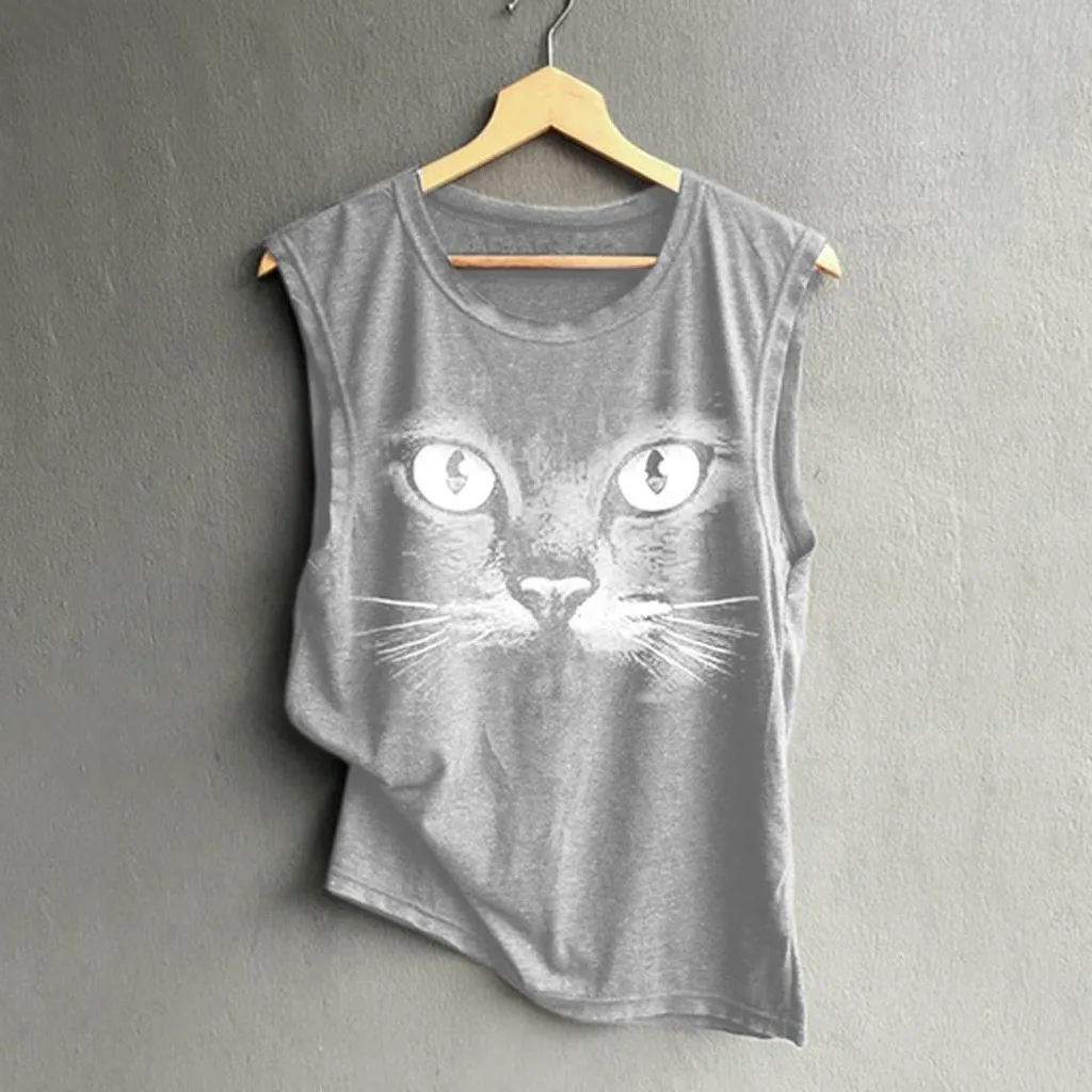 Summer Shirt Fashion Womens O-Neck Cat Printing Sleeveless Vest Loose Pullover Tops tops mujer verano 2019
Summer Shirt Fashion Womens O-Neck Cat Printing Sleeveless Vest Loose Pullover Tops tops mujer verano 2019