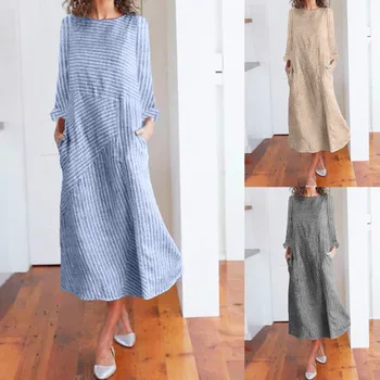 Hawcoar Autumn New Fashion Women Casual Empire Striped Print Long Sleeve Dress Crew Neck Linen Pocket Loose Long Dress платье Z4
Hawcoar Autumn New Fashion Women Casual Empire Striped Print Long Sleeve Dress Crew Neck Linen Pocket Loose Long Dress платье Z4