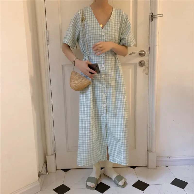Alien Kitty New 2019 Korea Plaid Single Breasted Elegant Vintage V-Neck Slim Sweet Short Sleeves Women Long Dresses 2 Colors
Alien Kitty New 2019 Korea Plaid Single Breasted Elegant Vintage V-Neck Slim Sweet Short Sleeves Women Long Dresses 2 Colors