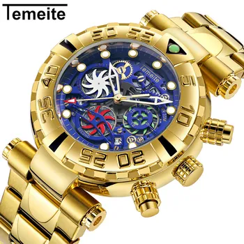 TEMEITE Top Brand Luxury Quartz Watch Men Chrono Windmill Design Date Golden Stainless Steel Strap Fashion Multifunction Clock
TEMEITE Top Brand Luxury Quartz Watch Men Chrono Windmill Design Date Golden Stainless Steel Strap Fashion Multifunction Clock