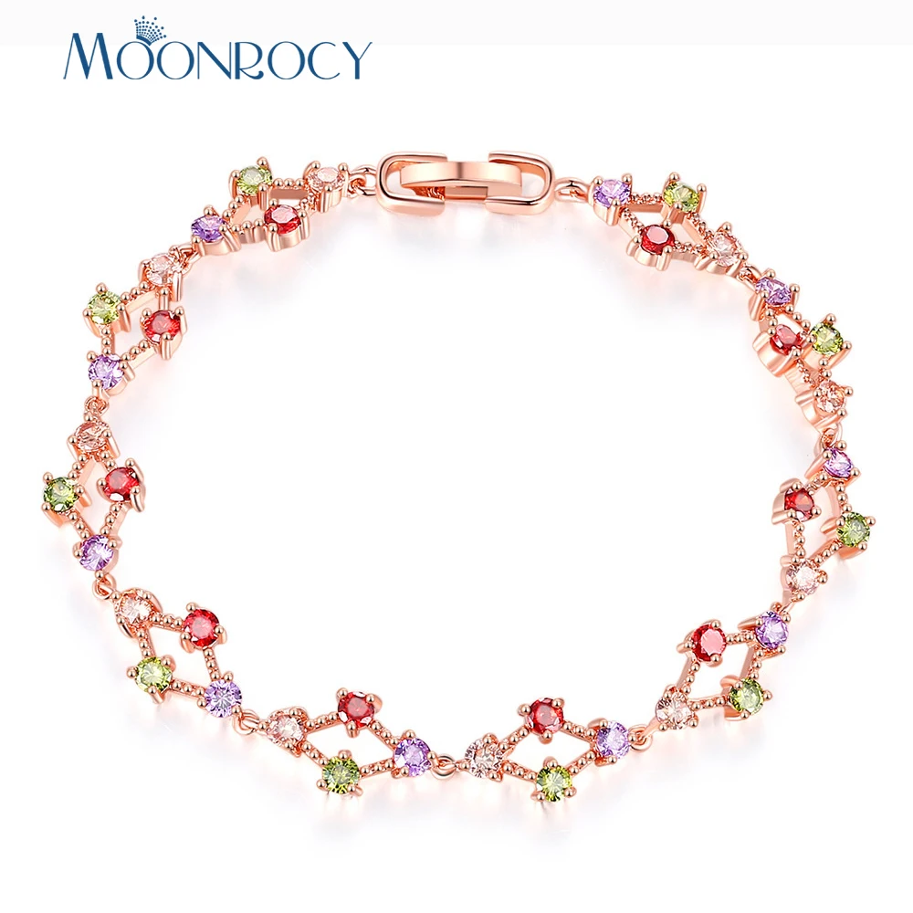 MOONROCY Rose Gold Color Colourful CZ Crystal Bracelet Cubic Zirconia for Women Girls Gift Drop Shipping Jewelry Wholesale
MOONROCY Rose Gold Color Colourful CZ Crystal Bracelet Cubic Zirconia for Women Girls Gift Drop Shipping Jewelry Wholesale