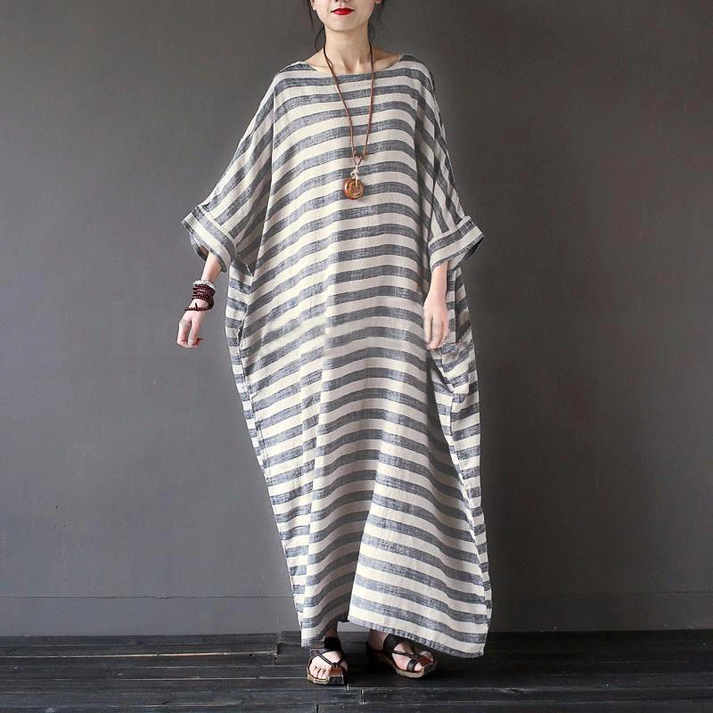 Women Cotton Linen Striped Dress 2019 Summer Loose Plus Size 4xl Maxi Dress robe femme Casual Long Boho Kaftan Muslim Dresses
Women Cotton Linen Striped Dress 2019 Summer Loose Plus Size 4xl Maxi Dress robe femme Casual Long Boho Kaftan Muslim Dresses