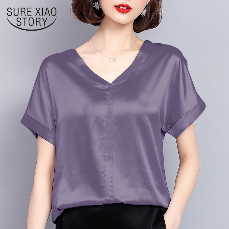 

2018 new summer women tops silk casual solid women blouses shirts v-neck fashion plus size women elegant female clothing 0420 40