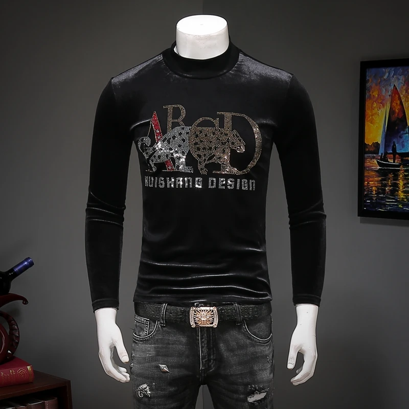 European style rhinestone animal letters pattern long-sleeved t shirt Autumn 2018 quality velvet soft elastic luxury t shirt men
European style rhinestone animal letters pattern long-sleeved t shirt Autumn 2018 quality velvet soft elastic luxury t shirt men