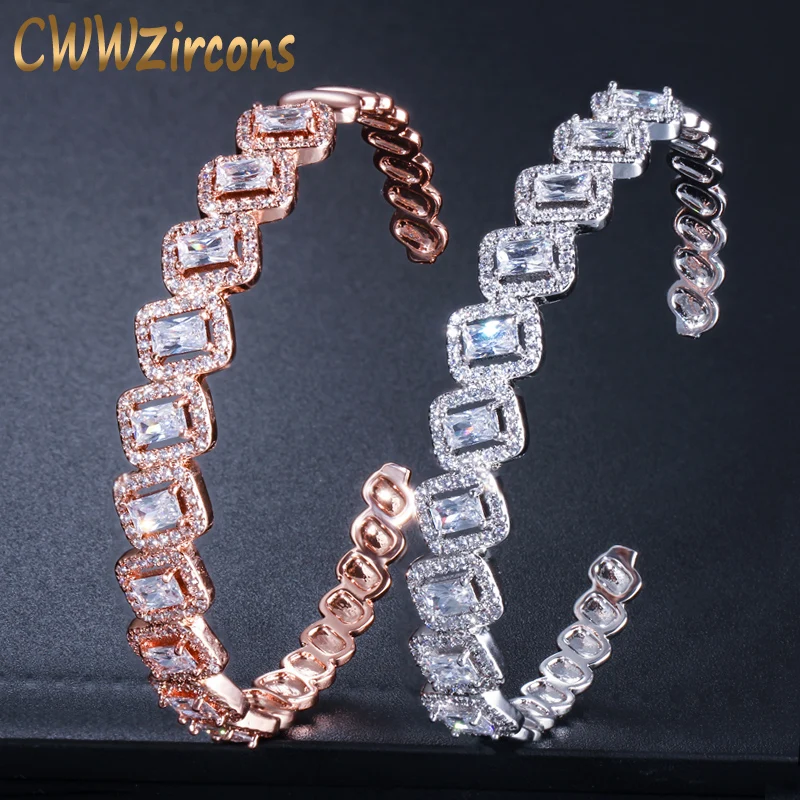 CWWZircons Fancy Princess Cut Cubic Zirconia Pave Rose Gold and Silver Color Adjustable Size Womens Hand Cuff Bangles BG019
CWWZircons Fancy Princess Cut Cubic Zirconia Pave Rose Gold and Silver Color Adjustable Size Womens Hand Cuff Bangles BG019