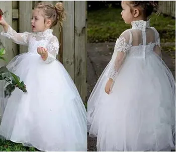 New White Tulle Lace Ball Gowns For Princess Full Sleeves Sheer Back Customized Flower Girl Dress For Wedding High Neck Vestidos
New White Tulle Lace Ball Gowns For Princess Full Sleeves Sheer Back Customized Flower Girl Dress For Wedding High Neck Vestidos