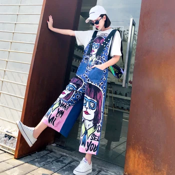 Stylish Casual Jeans Pant 2019 Spring Women Wide Leg Spaghetti Strap Character Graffiti Loose Ankle Length Denim Overalls
Stylish Casual Jeans Pant 2019 Spring Women Wide Leg Spaghetti Strap Character Graffiti Loose Ankle Length Denim Overalls