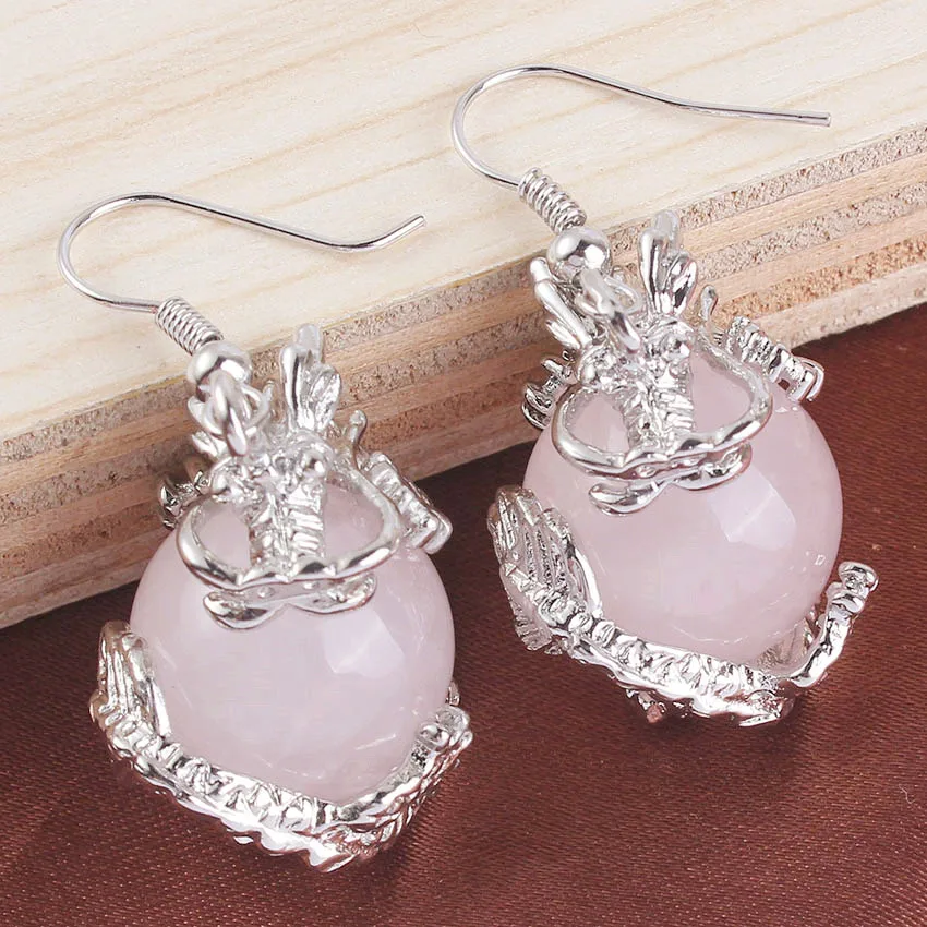 Kraft-beads Silver Plated Chinese Dragon Wrap Natural Rose Pink Quartz Bead Drop Earrings For Lady Jewelry
Kraft-beads Silver Plated Chinese Dragon Wrap Natural Rose Pink Quartz Bead Drop Earrings For Lady Jewelry