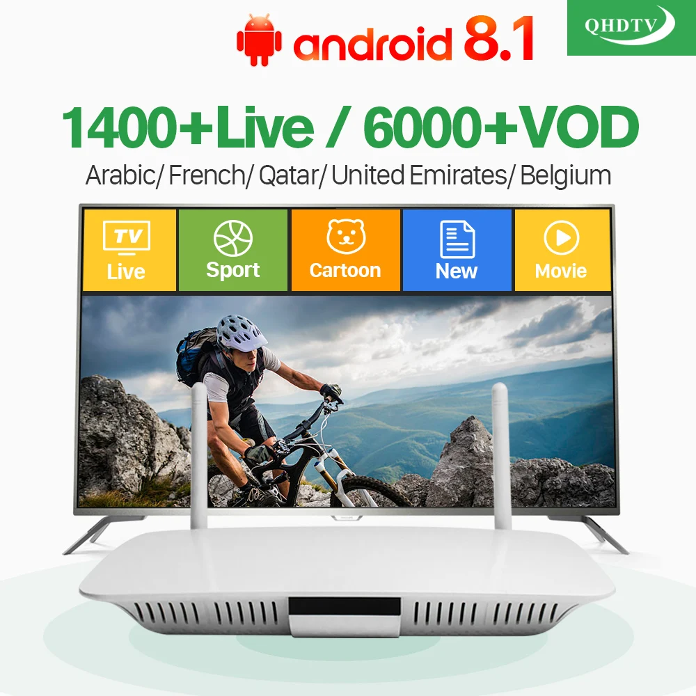 French Arabic IPTV Box Android 8.1 TV Receivers Q1404 with QHDTV 1 Year IPTV Subscription France Arabic Belgium Netherlands
French Arabic IPTV Box Android 8.1 TV Receivers Q1404 with QHDTV 1 Year IPTV Subscription France Arabic Belgium Netherlands