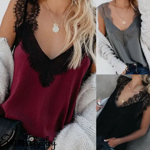 Sexy Women Summer V Neck Vest Lace Patchwork Fashion Slim Top Sleeveless Solid Color Tank Tops T-Shirt Casual
Sexy Women Summer V Neck Vest Lace Patchwork Fashion Slim Top Sleeveless Solid Color Tank Tops T-Shirt Casual
