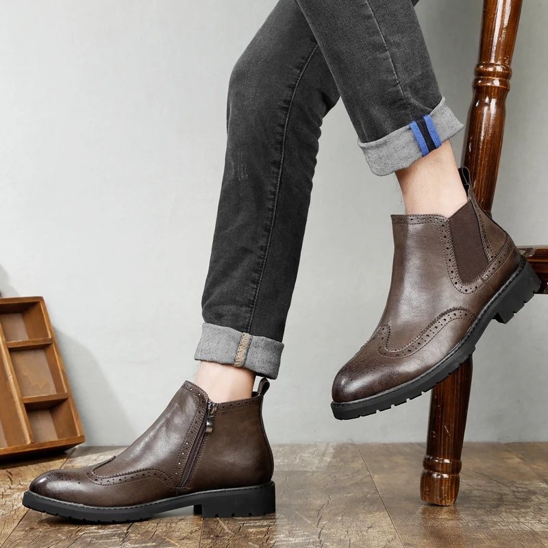 new Autumn Winter Men Ankle Boots Cow Leather Retro Chelsea Boots With Fur Round Toe Print Fashion High Top Brogue Men Shoes
new Autumn Winter Men Ankle Boots Cow Leather Retro Chelsea Boots With Fur Round Toe Print Fashion High Top Brogue Men Shoes