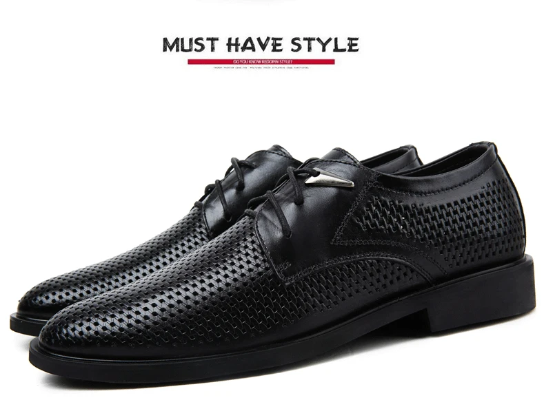 Plus size 38-47 Genuine Leather Shoes Men Oxford Breathable Hollow-out Dress Shoes Business Men Shoes Summer Formal Shoes 34