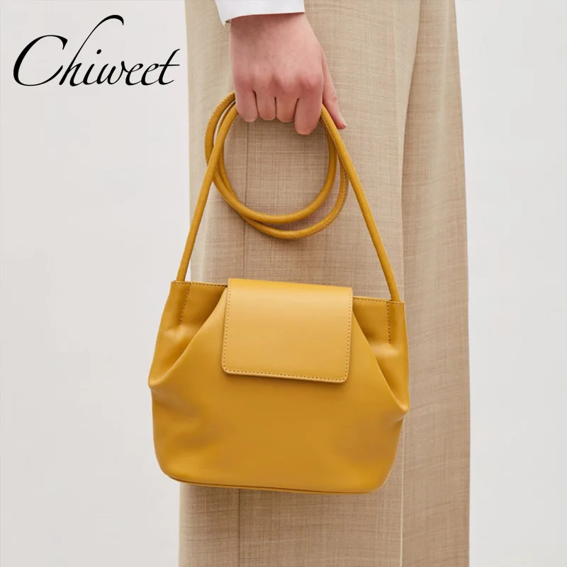 Designer Soft Fold Small Bag Girl Yellow Solid Luxury Handbag Women Retro Ladies Messenger Bags Simple Leather Shoulder | Багаж и сумки