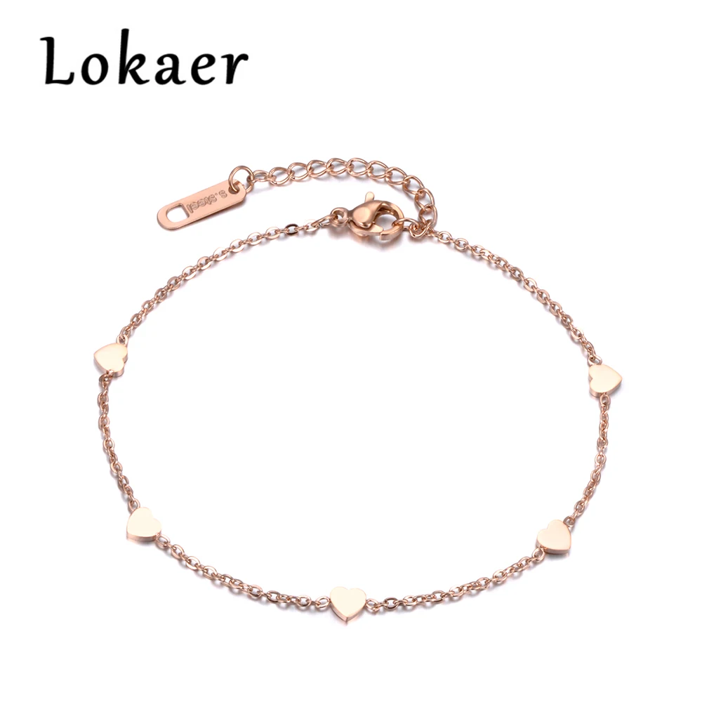 

Lokaer Simple Design Bracelet Rose Gold Color Link Chain Mini Hearts Lover Bracelet Sweety Style Gift For Girl B18183