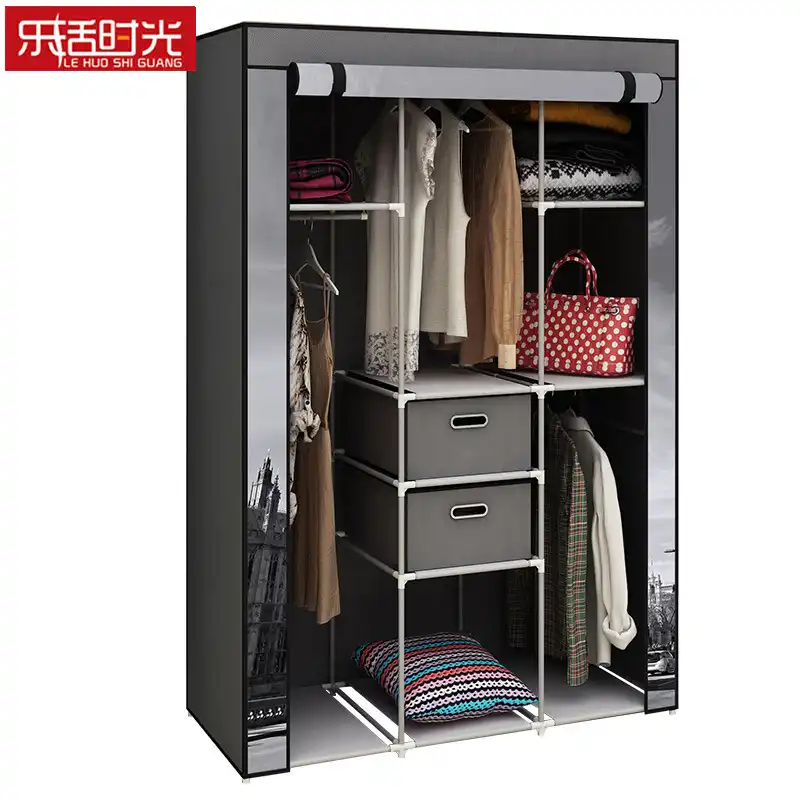 Simple Wardrobe Sliding Doors Down Assembled Nonwoven Storage